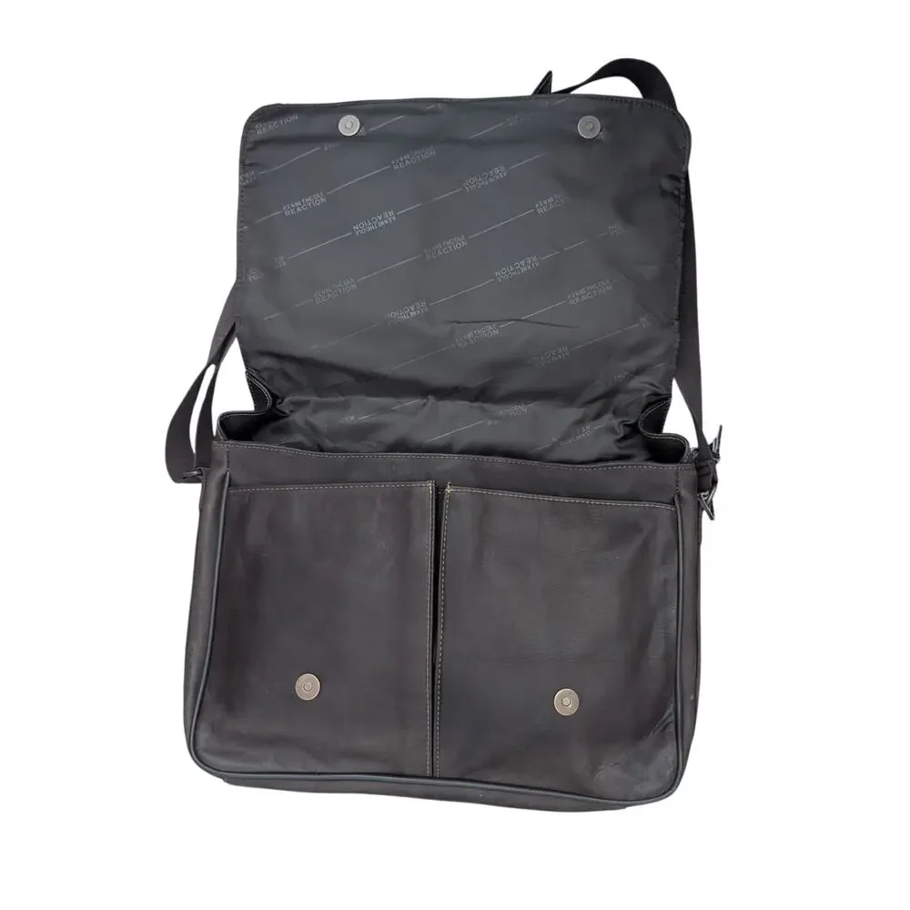 KENNETH COLE REACTION! ESPRESSO BROWN GENUINE LEATHER LAPTOP CASE, BRIEFCASE!